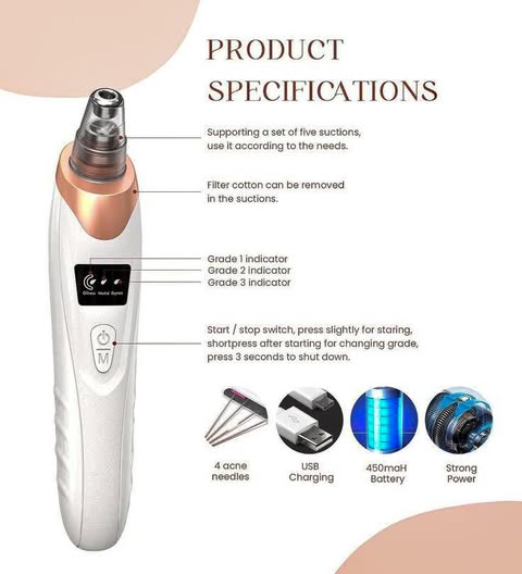 USB-rechargeable skin vacuum for clear pores.