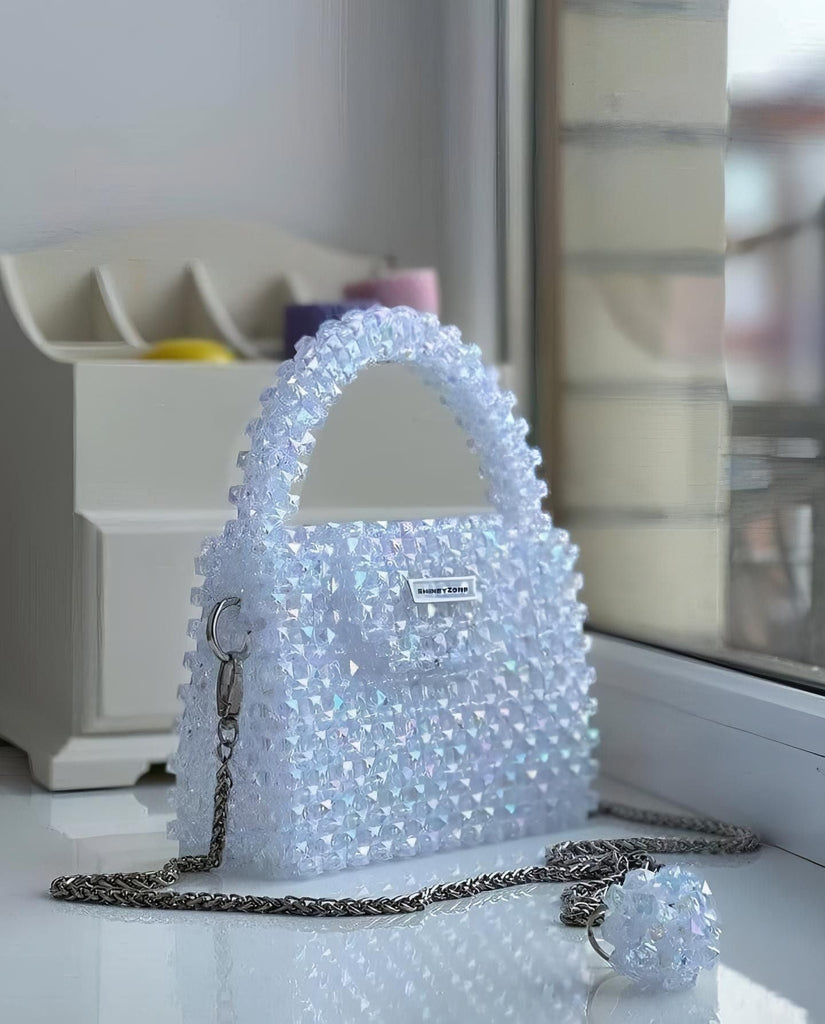 White Crystal Bead Bag